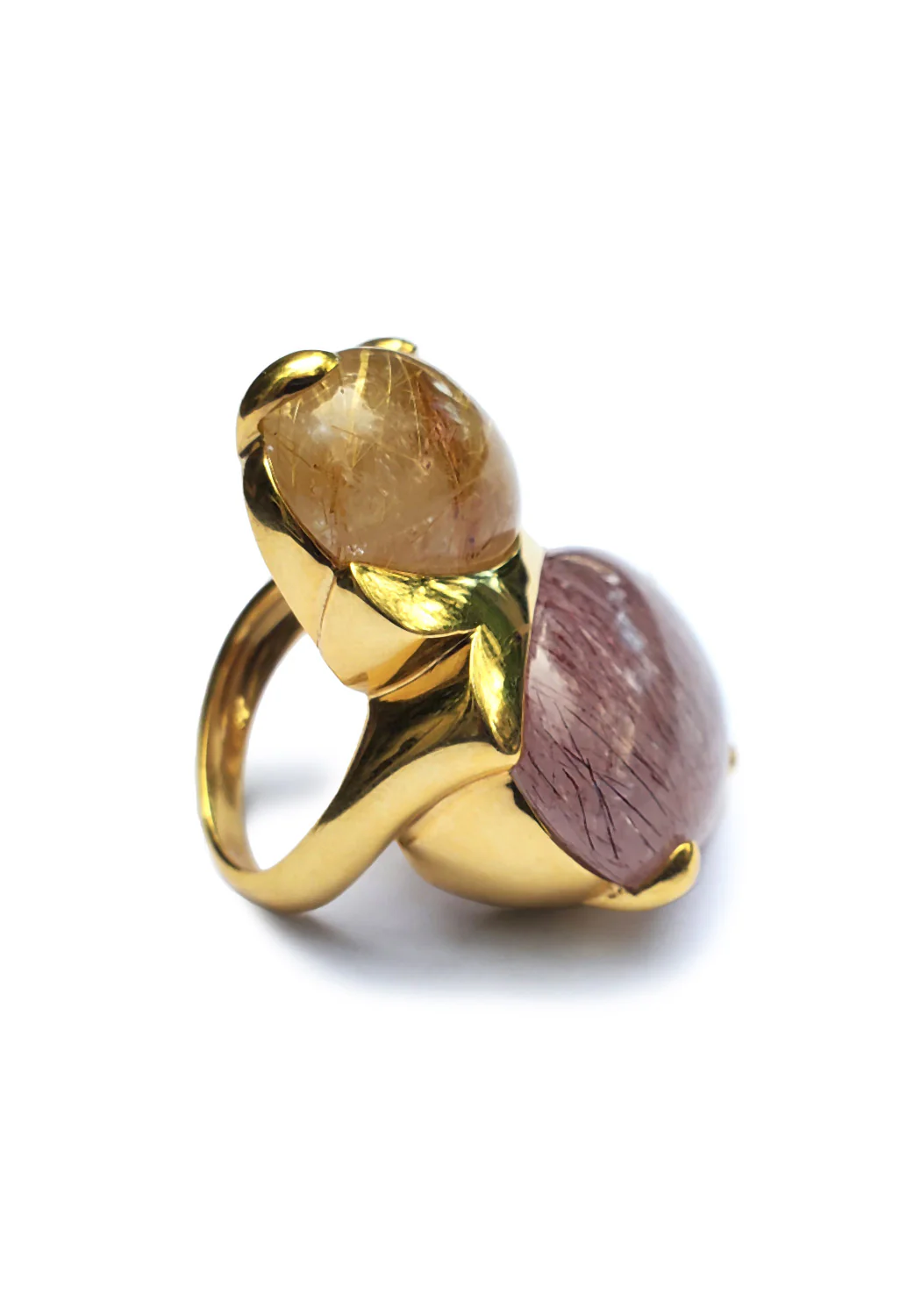 Marco Molinario 18KYG Double Rutilated Amber & Rose Quartz Ring - Image 4