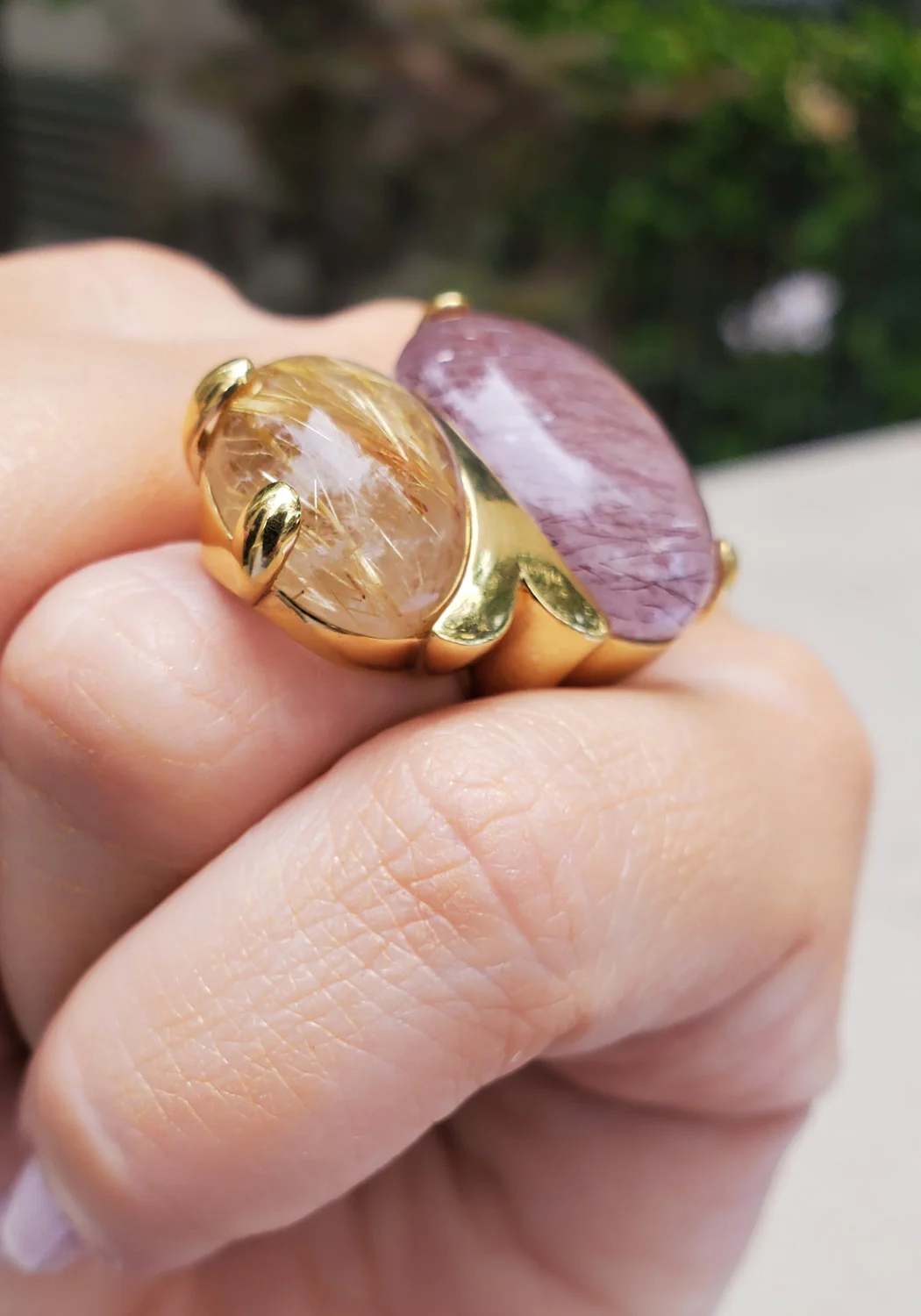 Marco Molinario 18KYG Double Rutilated Amber & Rose Quartz Ring - Image 5