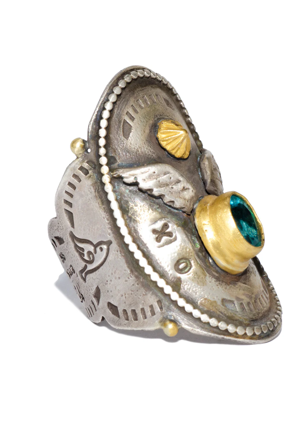 Melinda Risk Sterling Silver Winged Apatite Saddle Ring - Image 3