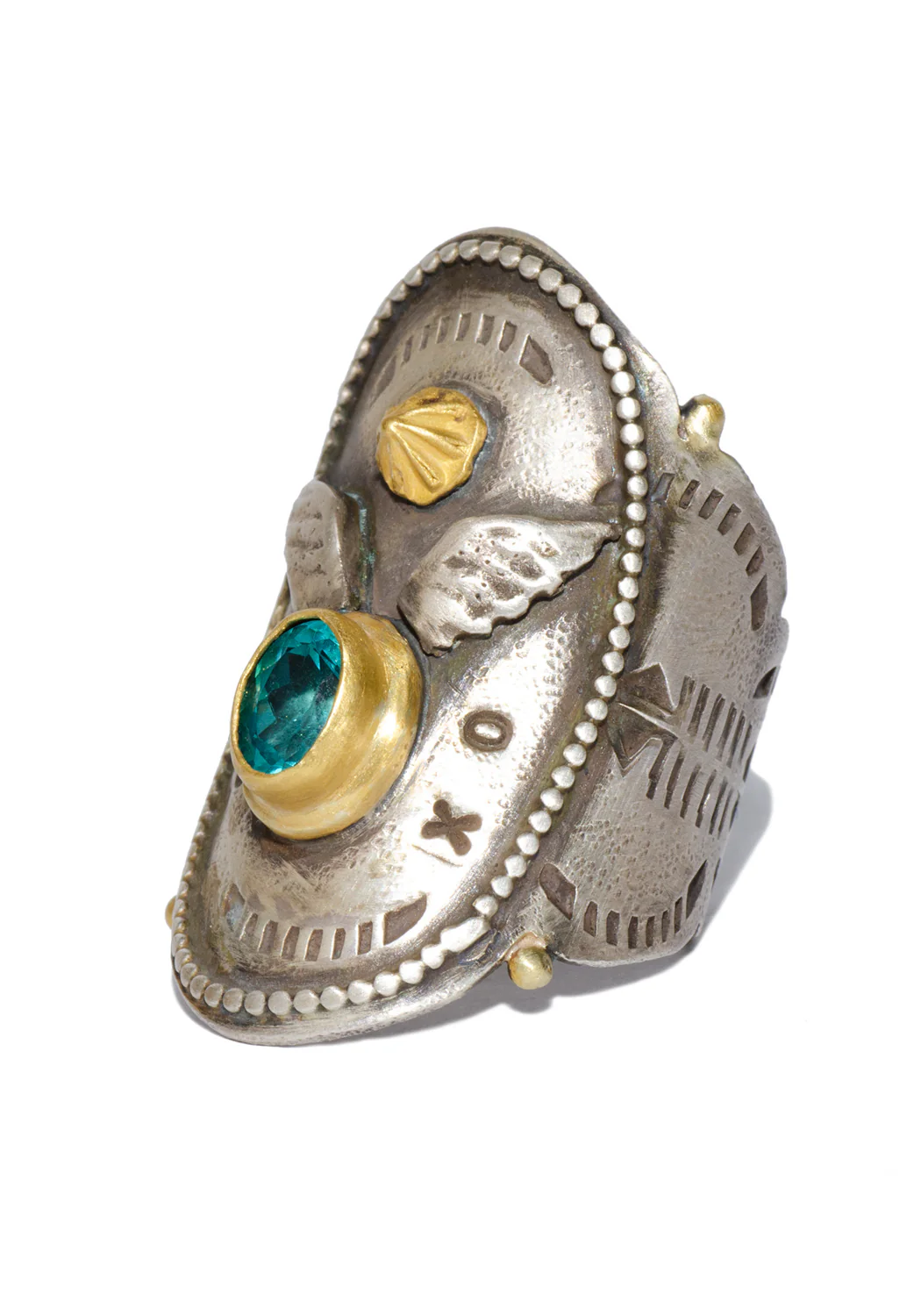 Melinda Risk Sterling Silver Winged Apatite Saddle Ring - Image 4