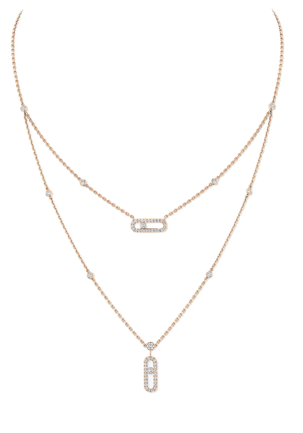 Messika Move Uno 2 Rows Pavé 18KRG Diamond Necklace
