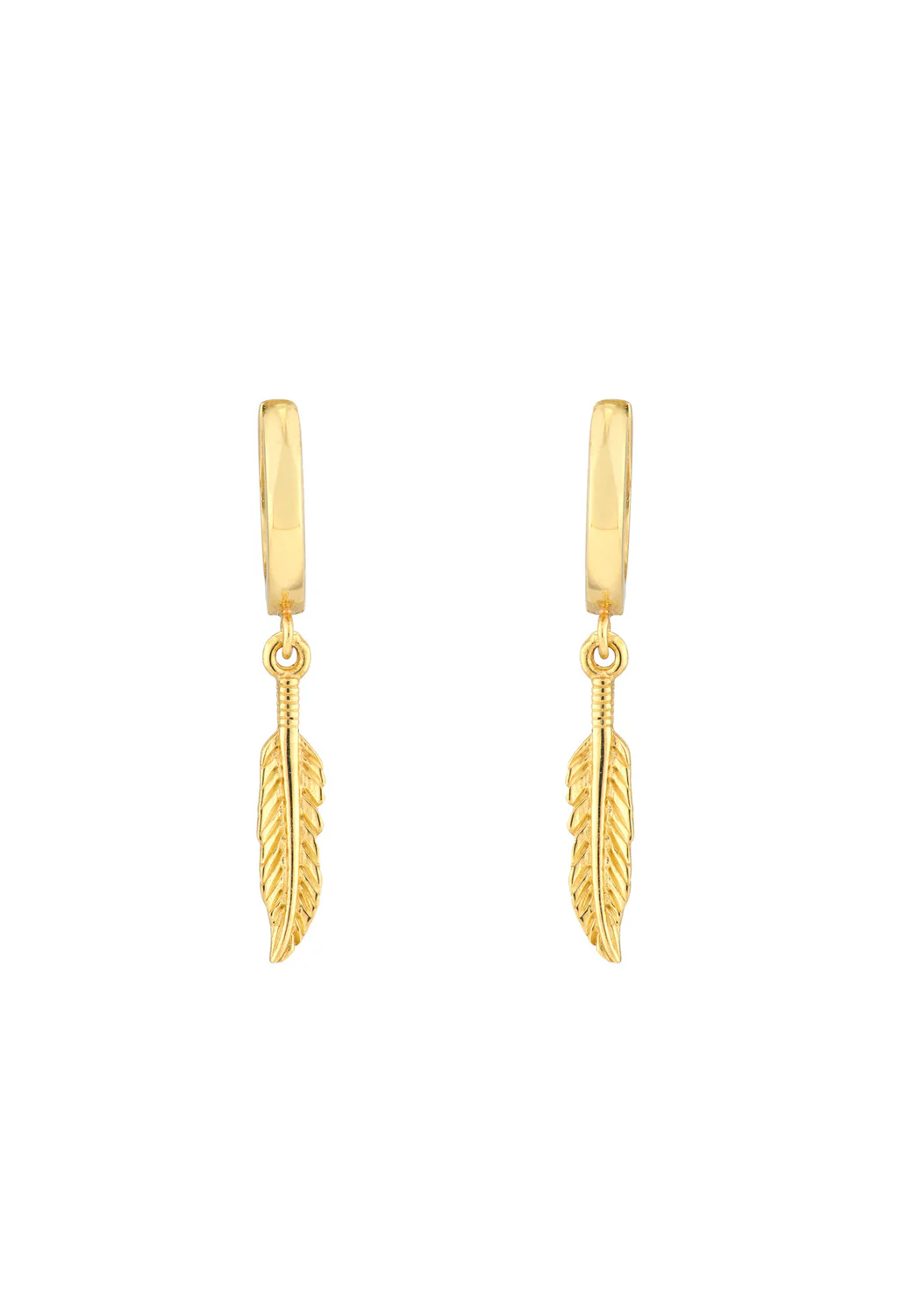 MO & ME 14KYG Feather Drop Mini Huggie Hoop Earrings