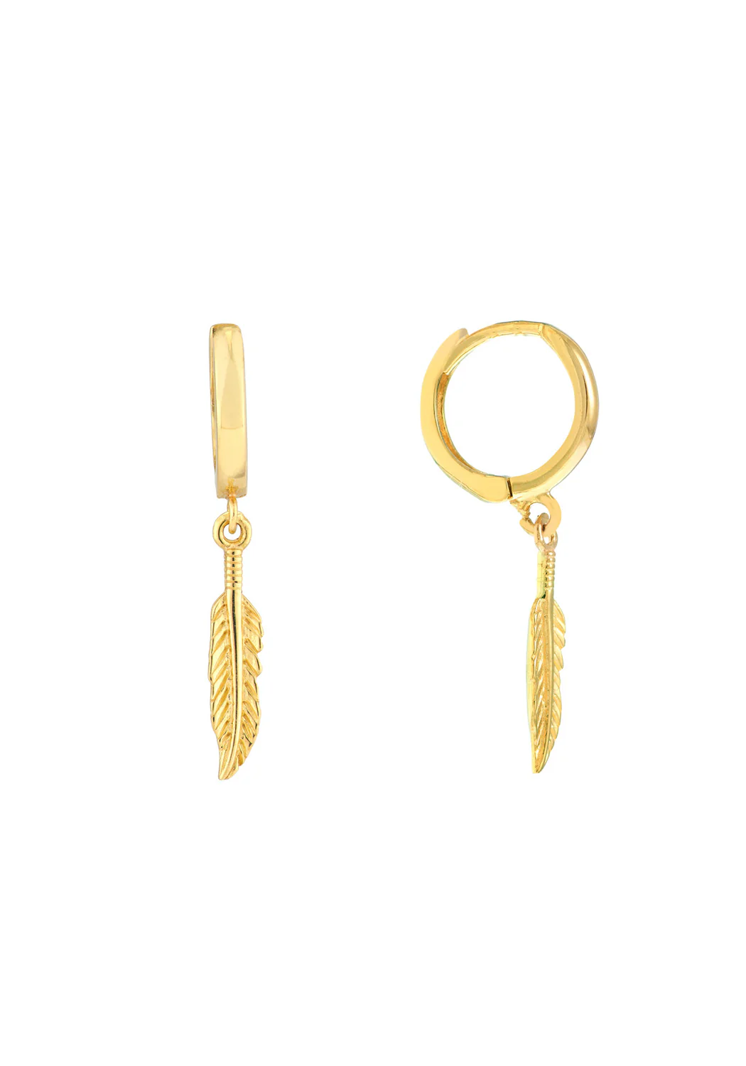 MO & ME 14KYG Feather Drop Mini Huggie Hoop Earrings - Image 2