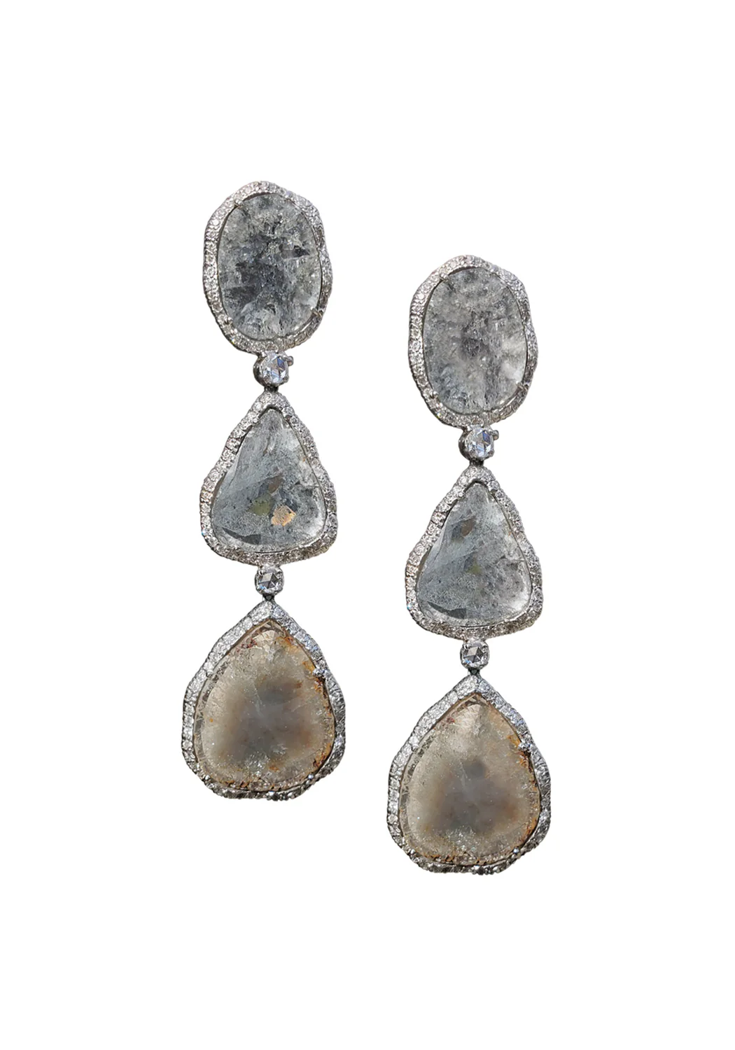 MO & ME 18KWG & Silver Grey Diamond Slice Dangle Earrings