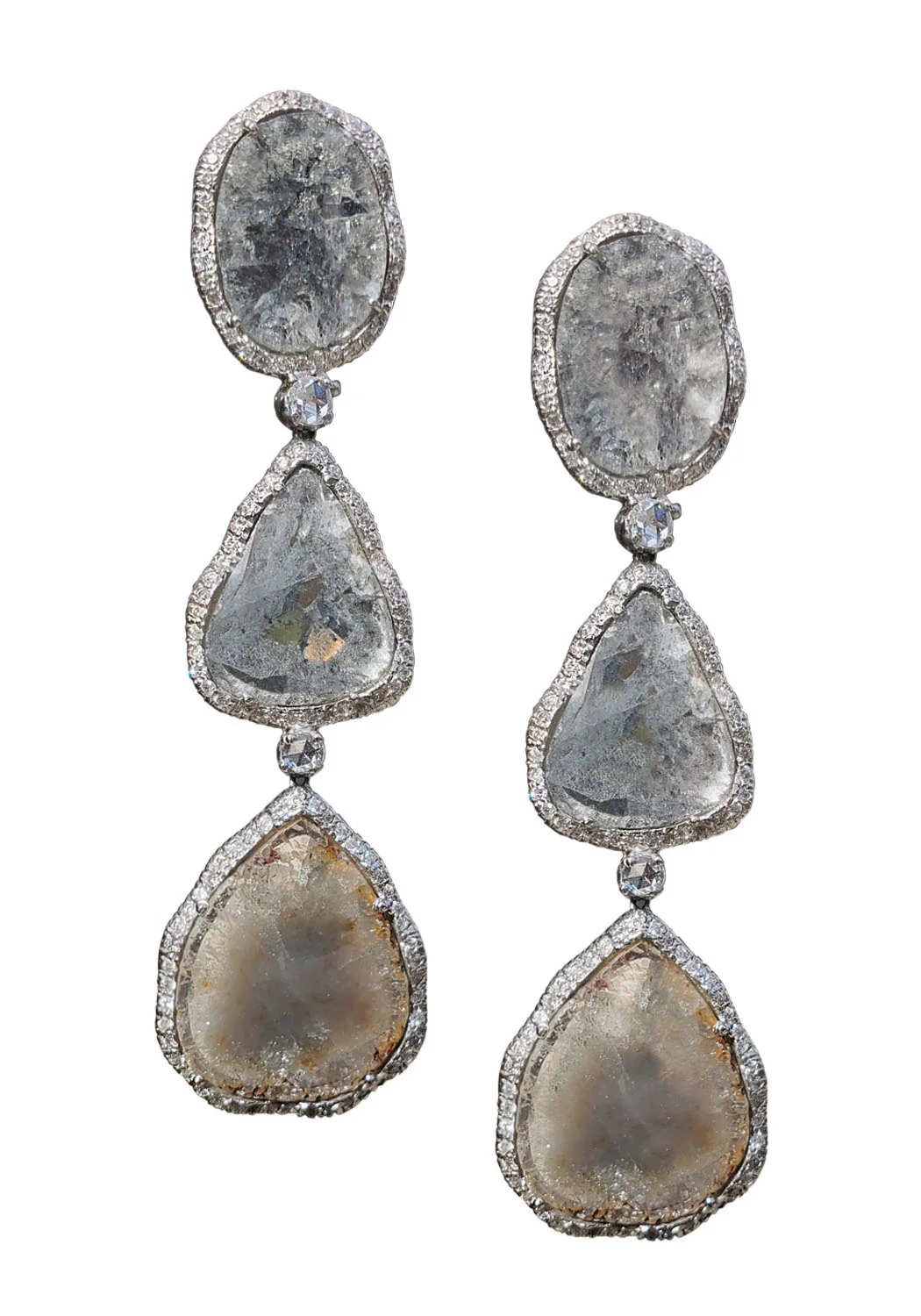 MO & ME 18KWG & Silver Grey Diamond Slice Dangle Earrings - Image 3