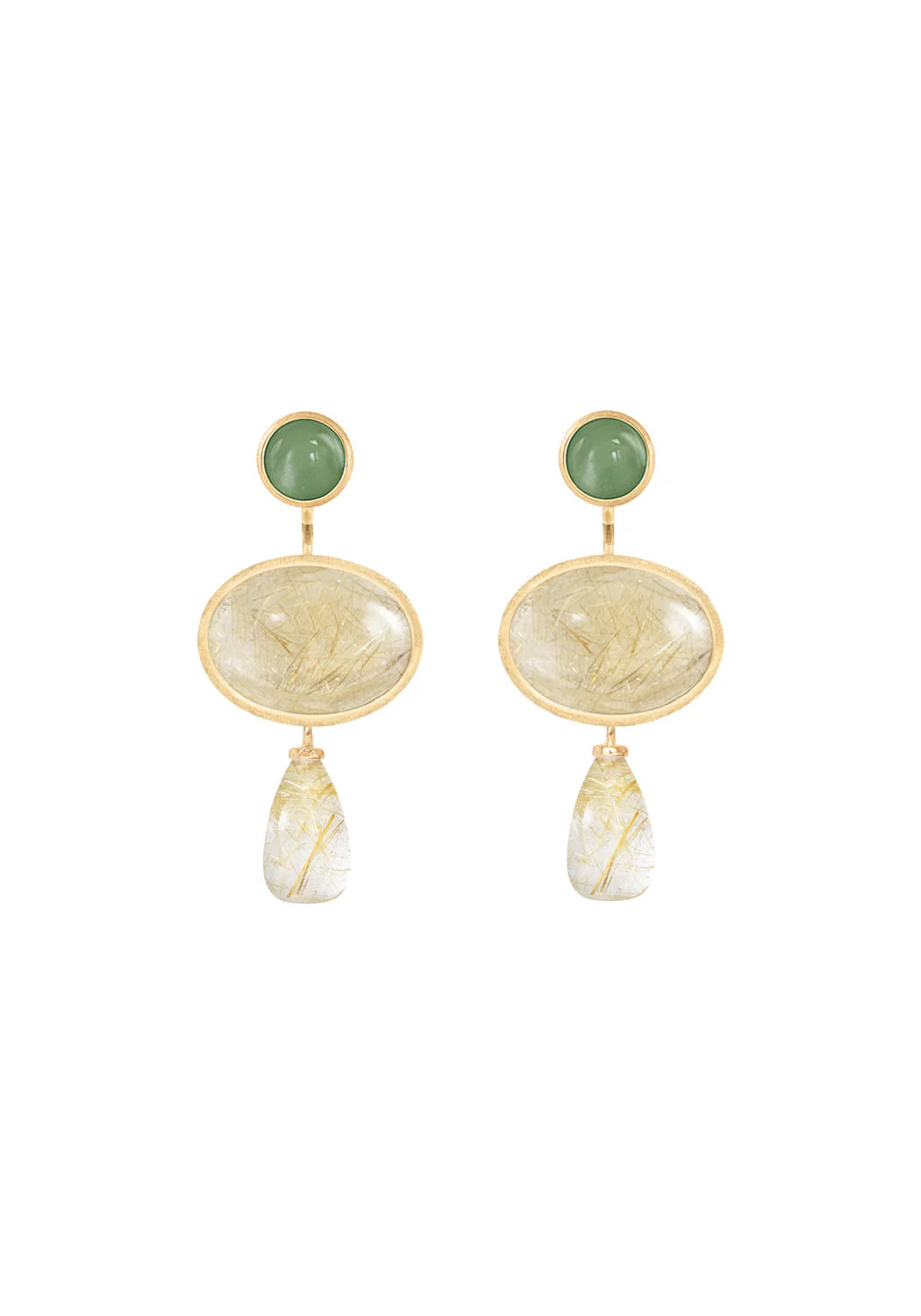 Ole Lynggaard 18KYG Rutile Quartz Cabochon Earring Pendants - Image 2