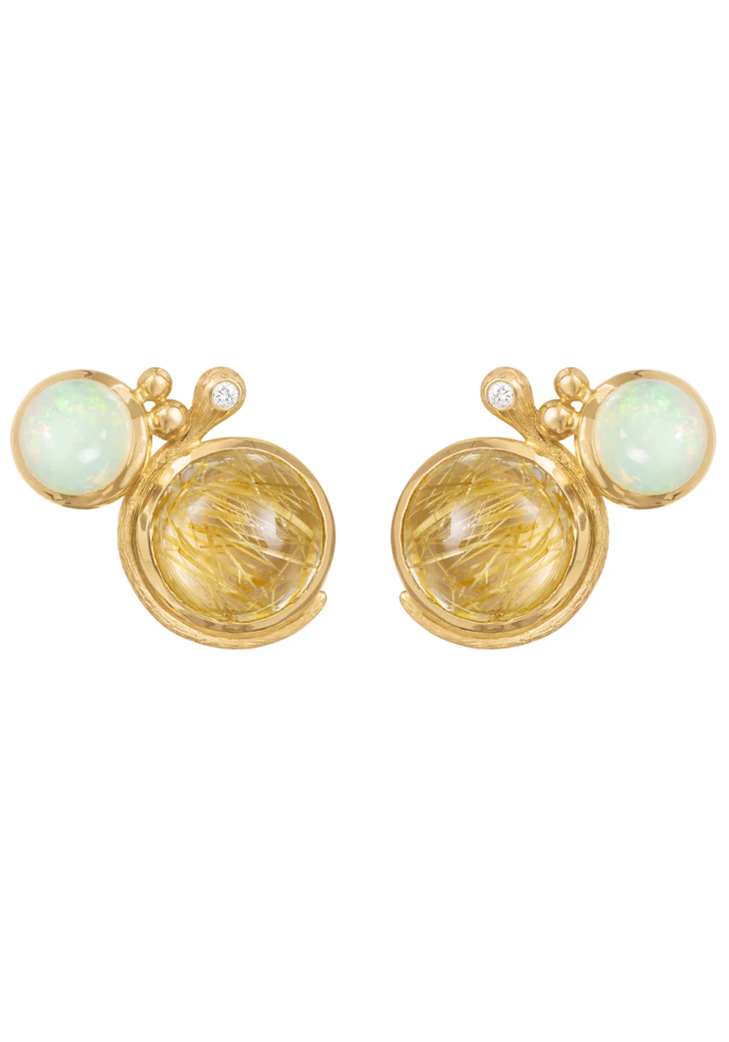 Ole Lynggaard Lotus 18KYG Opal & Rutile Quartz Stud Earrings - Image 2