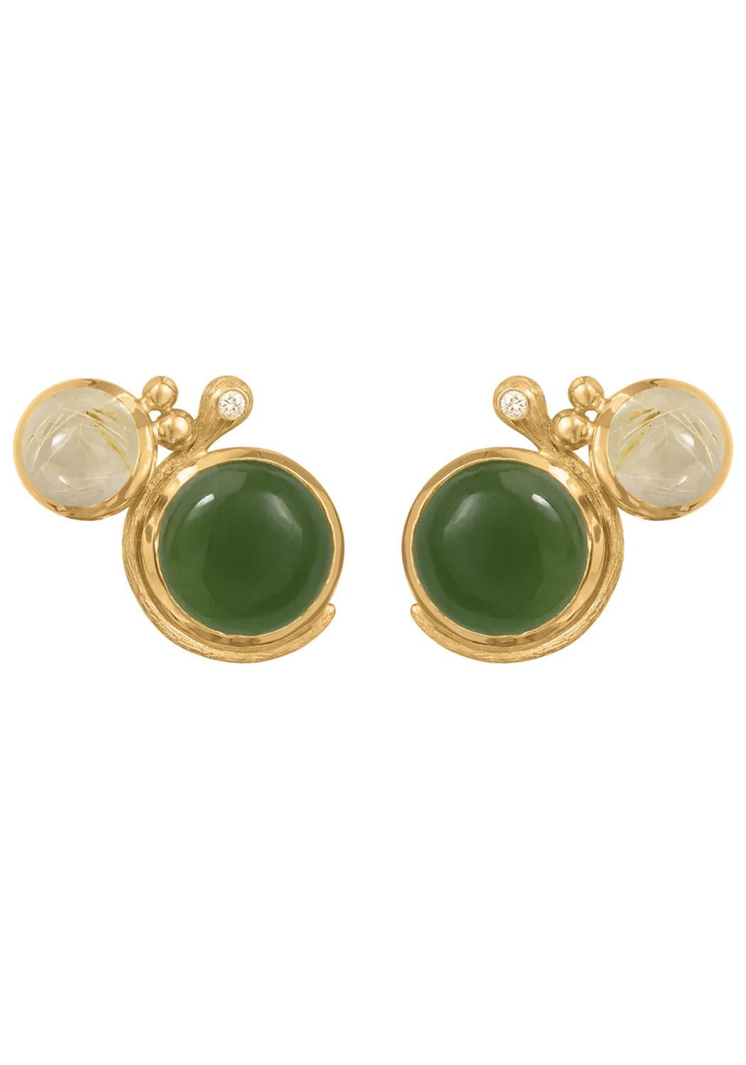 Ole Lynggaard Lotus 18KYG Rutile Quartz & Serpentine Stud Earrings - Image 2