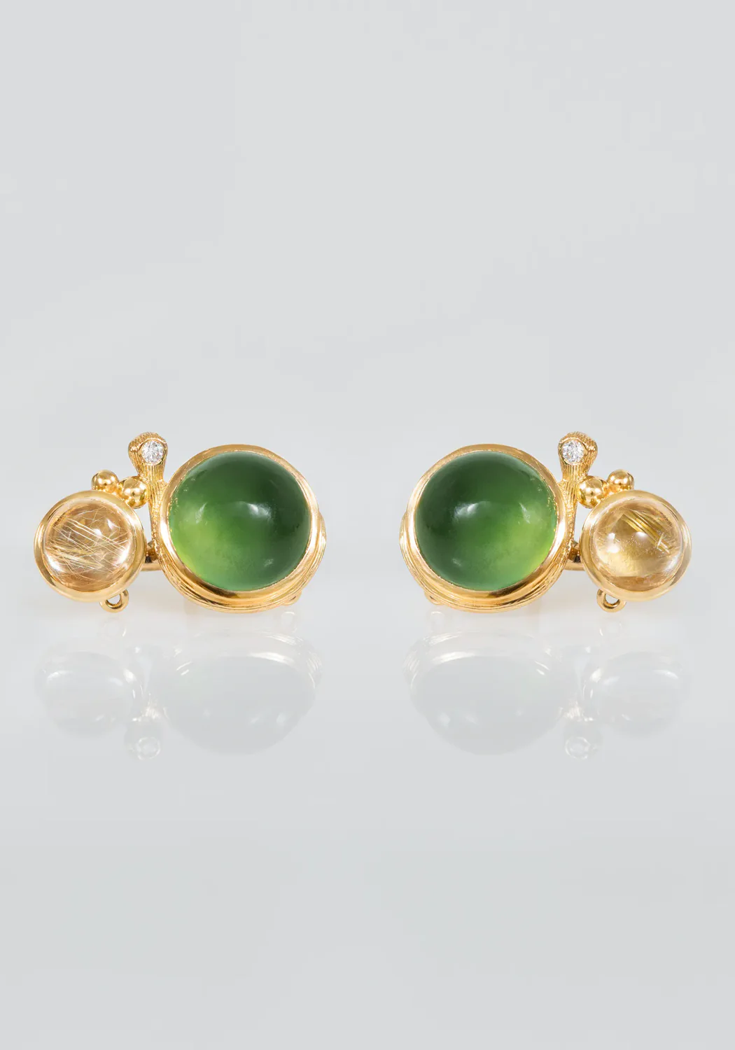 Ole Lynggaard Lotus 18KYG Rutile Quartz & Serpentine Stud Earrings - Image 3