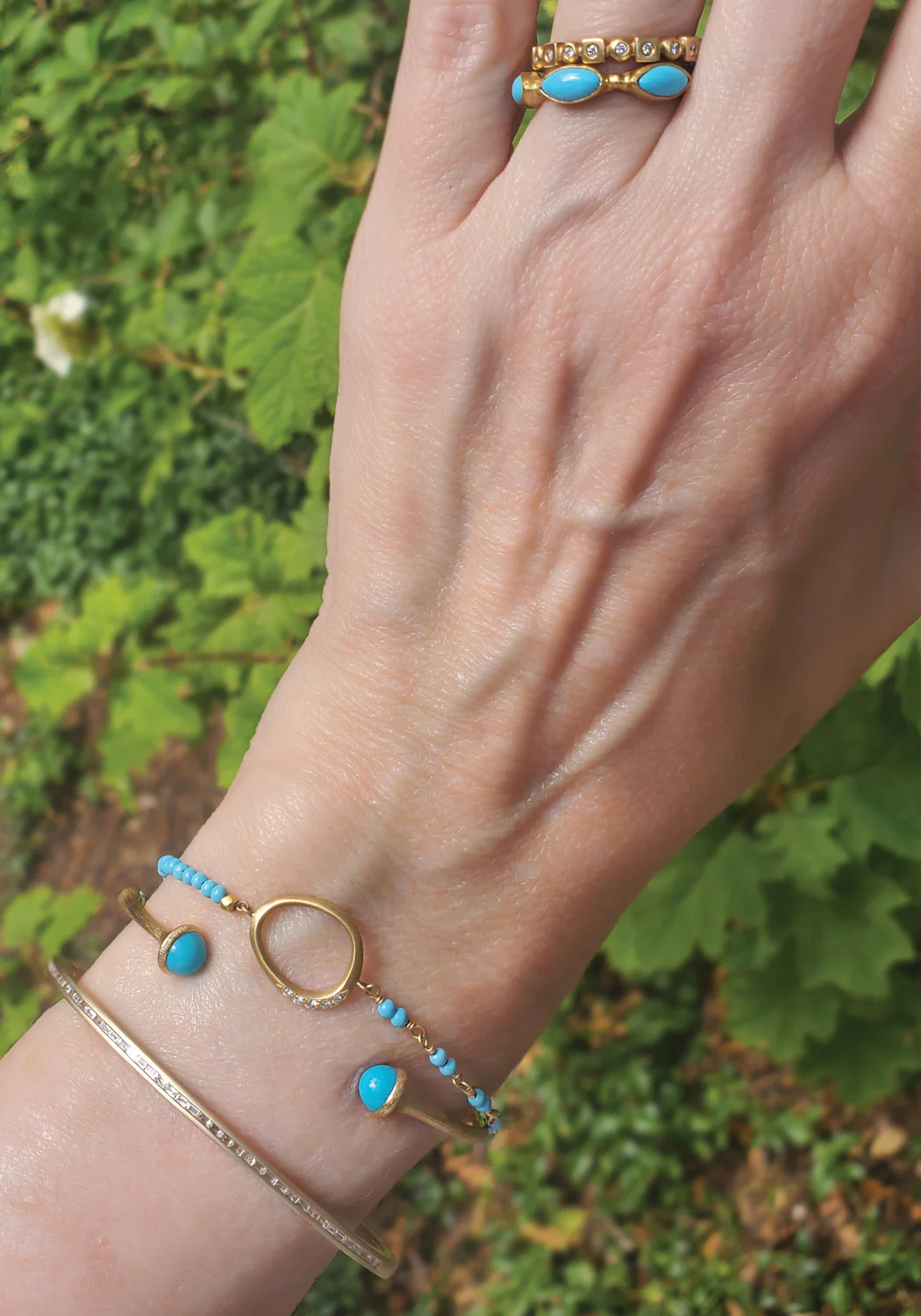 Ole Lynggaard Nature Open 18K Yellow Gold Turquoise Cuff Bracelet - Image 3