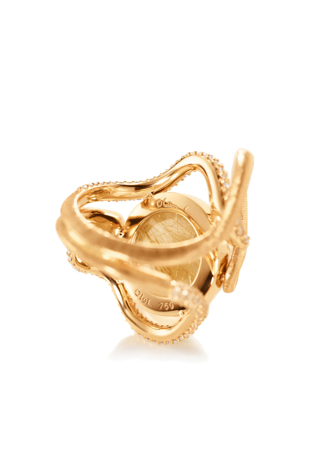 Ole Lynggaard Snakes 18KYG Pavé Diamond & Rutile Quartz Snake Ring - Image 3