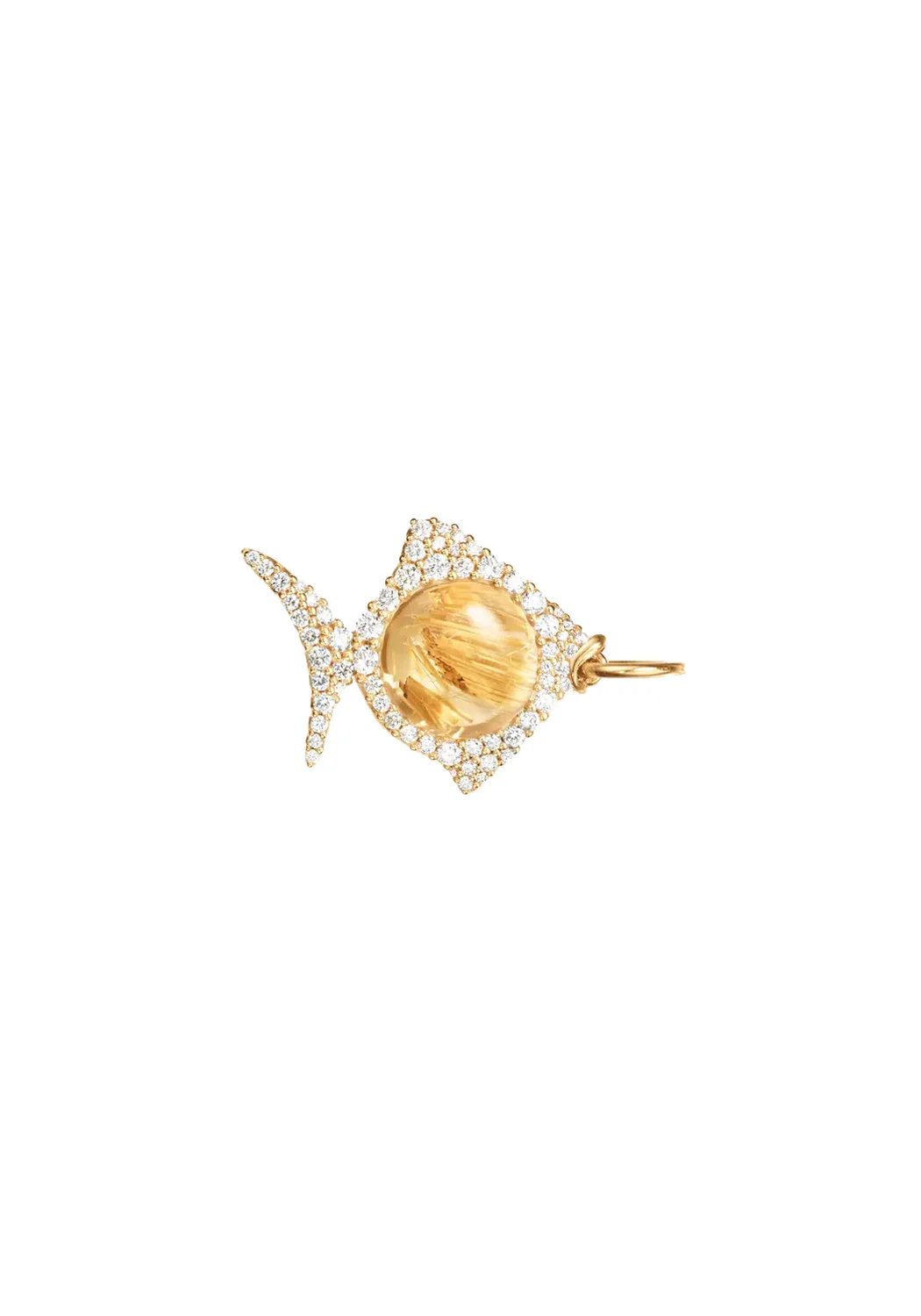 Ole Lynggaard Young Fish 18KYG Pavé Diamond Rutile Quartz Fish Pendant