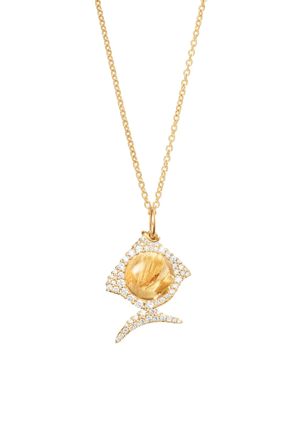 Ole Lynggaard Young Fish 18KYG Pavé Diamond Rutile Quartz Fish Pendant - Image 3