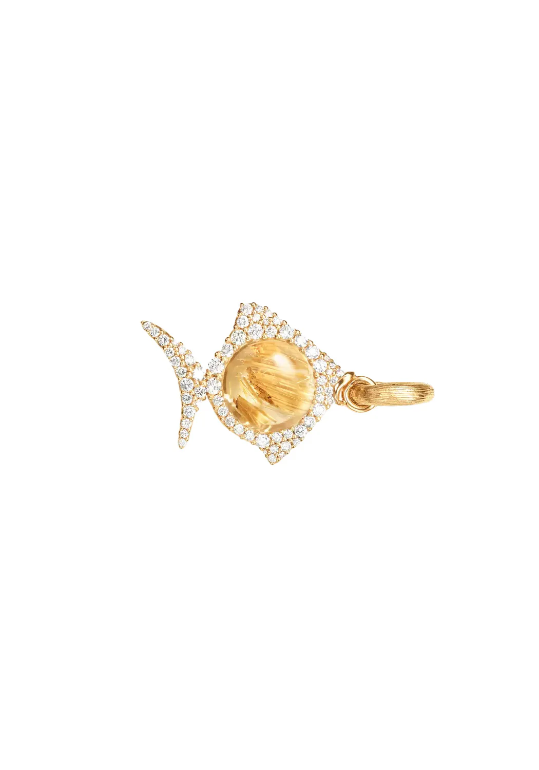 Ole Lynggaard Young Fish 18KYG Pavé Diamond Rutile Quartz Fish Charm