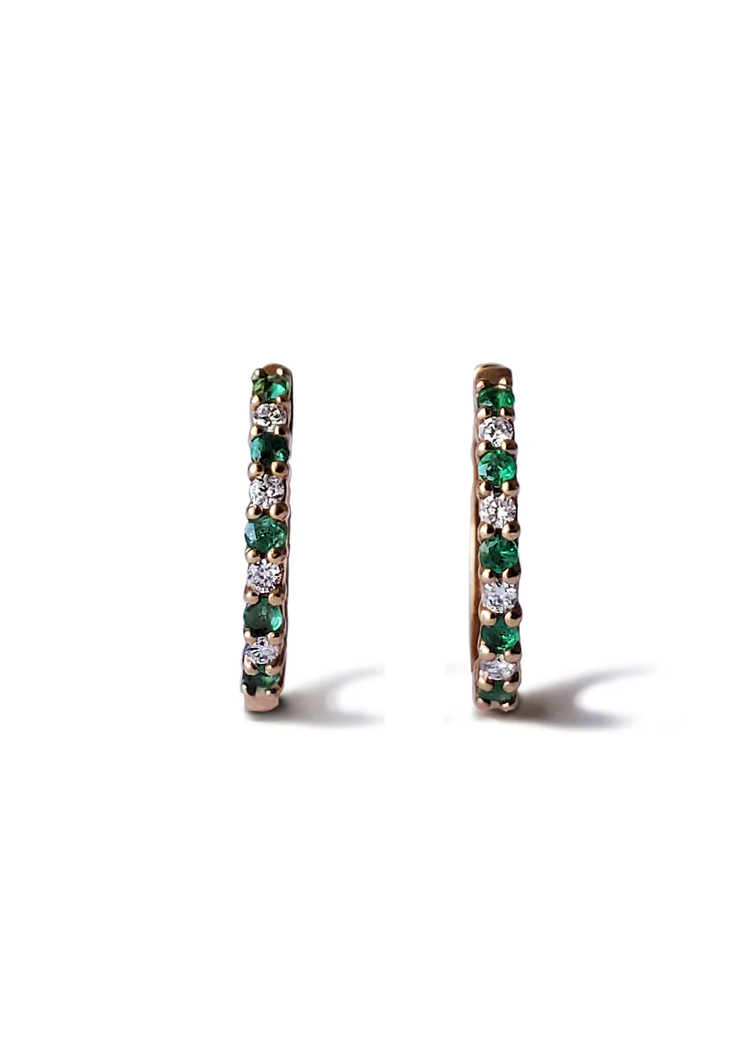 Oster Collection 14KRG Mini Diamond & Emerald Hoop Earrings - Image 3
