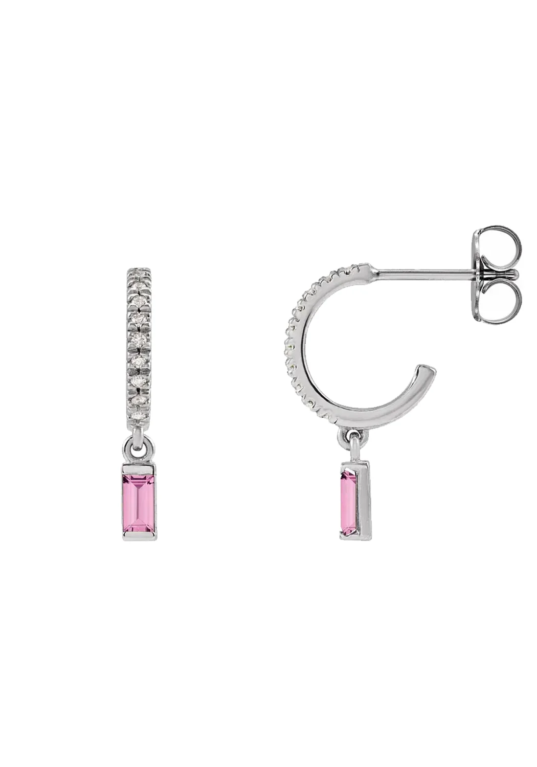 Oster Collection 14KWG Diamond & Pink Sapphire Hoop Dangle Earrings - Image 2