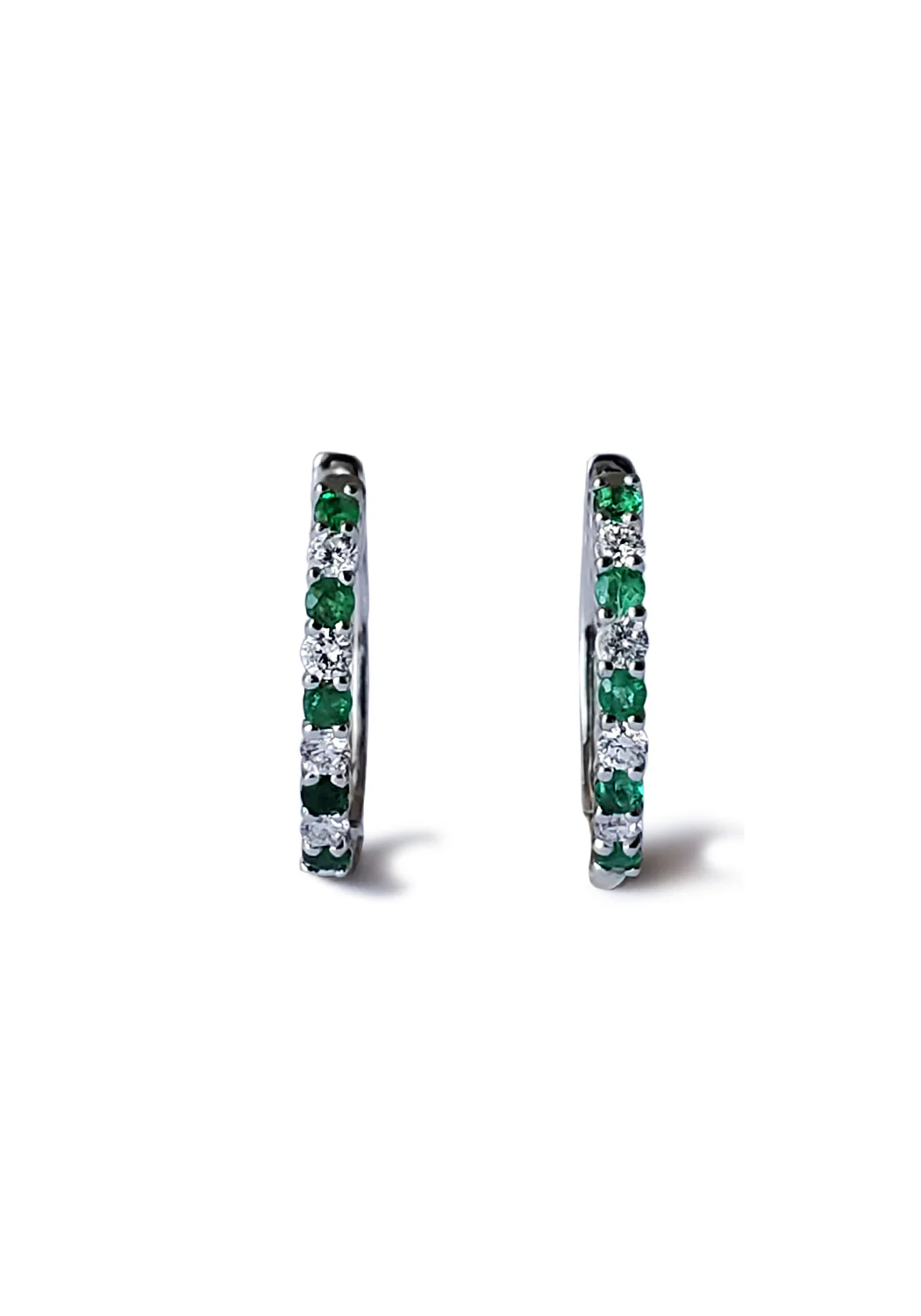 Oster Collection 14KWG Mini Diamond & Emerald Hoop Earrings - Image 4
