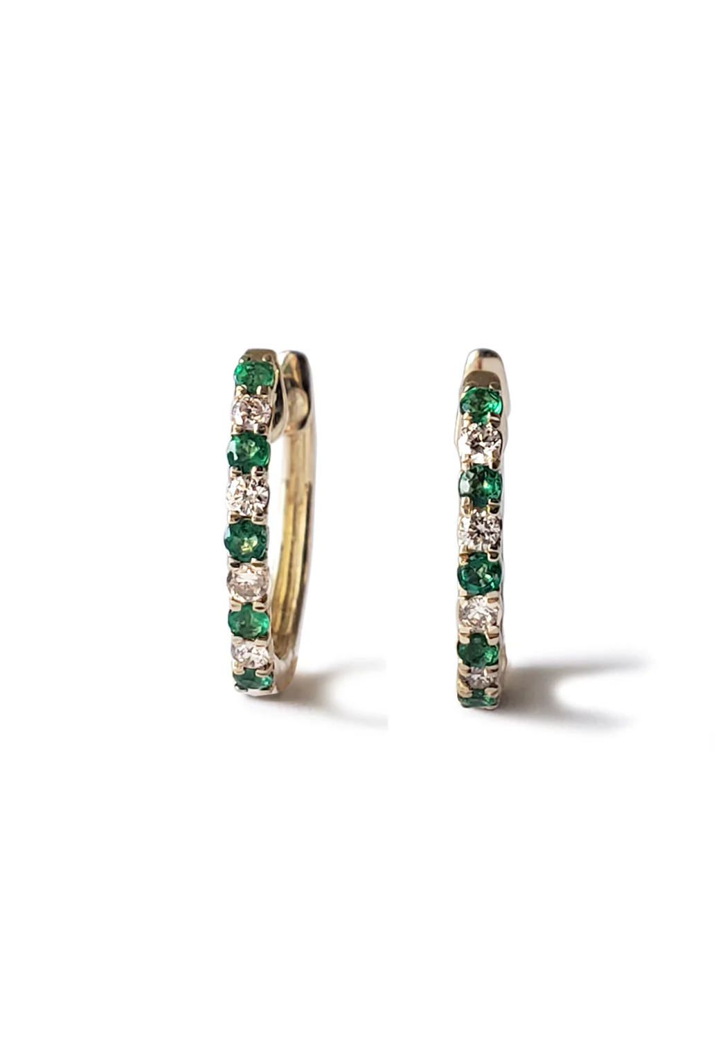 Oster Collection 14KYG Mini Diamond & Emerald Hoop Earrings - Image 3