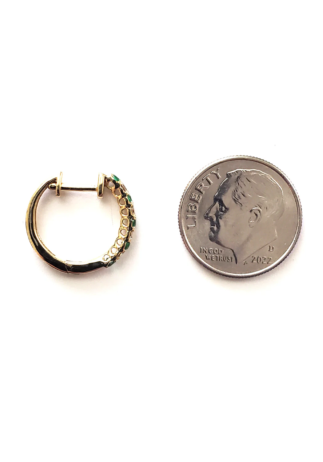 Oster Collection 14KYG Mini Diamond & Emerald Hoop Earrings - Image 5