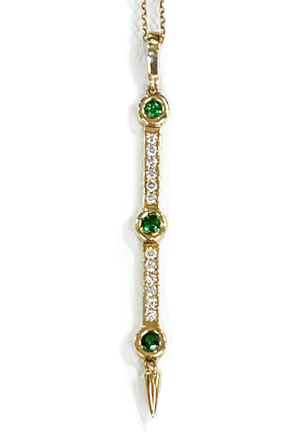 Oster Collection 14KYG Diamond & Green Tsavorite Bar Pendant Necklace | 16" - Image 4