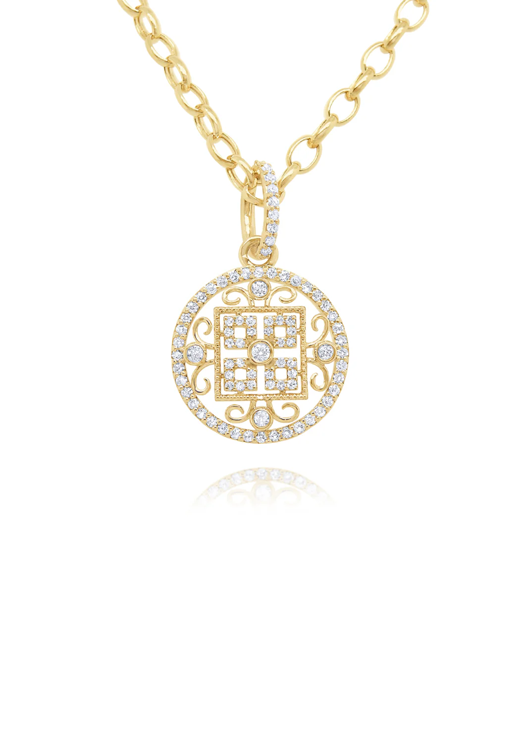 Oster Collection 14KYG Diamond Mandala Medallion Necklace | 18"