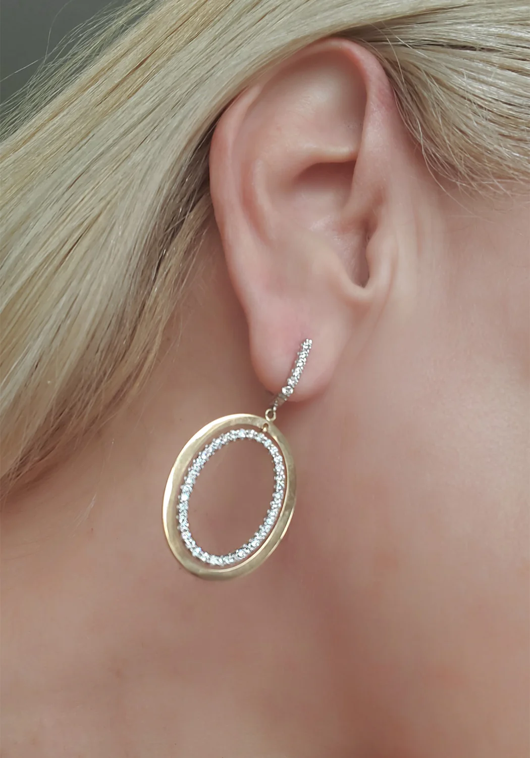 Oster Collection 14KYWG Double Oval Diamond Dangle Earrings - Image 2