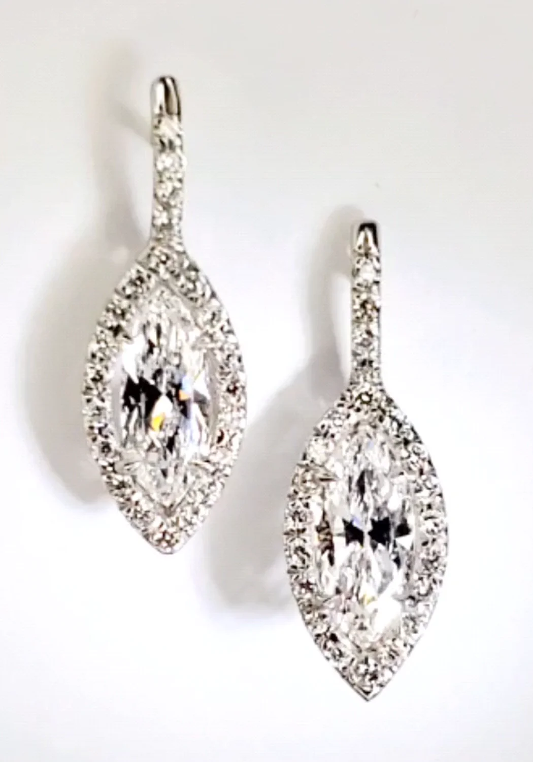 Oster Collection 18K White Gold Marquise Diamond Drop Earrings - Image 2