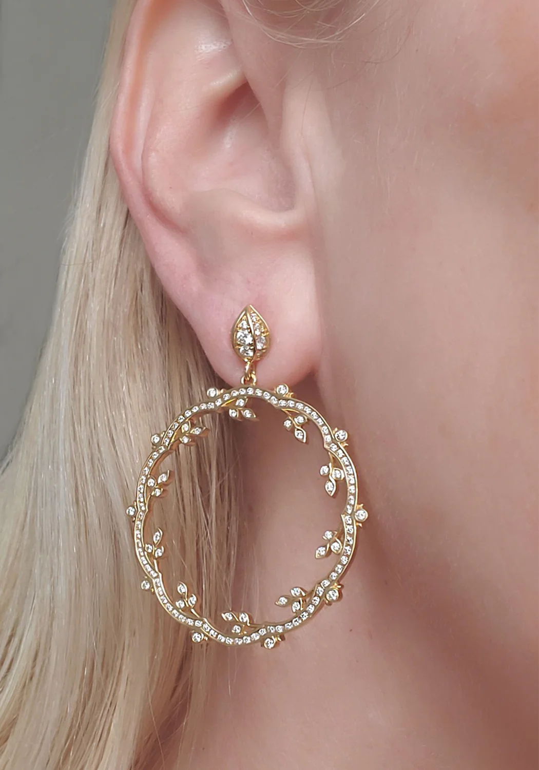 Oster Collection 18KYG Diamond Wreath Hoop Dangle Earrings - Image 2
