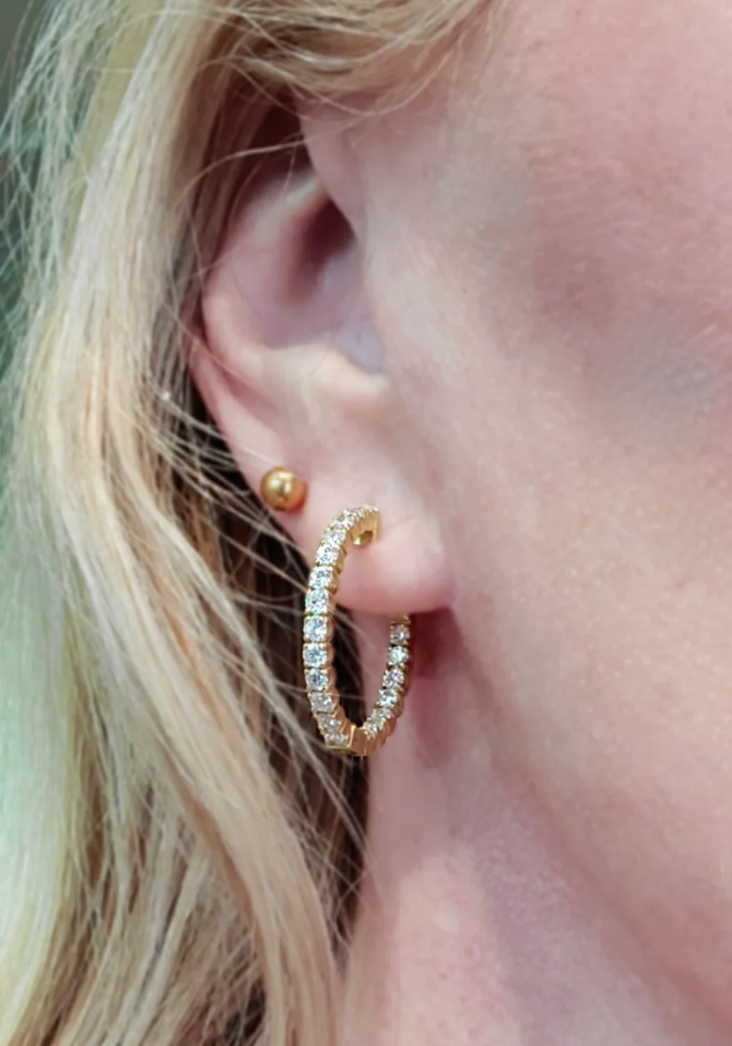 Oster Collection 14KYG Inside & Outside Diamond Hoop Earrings - Image 2