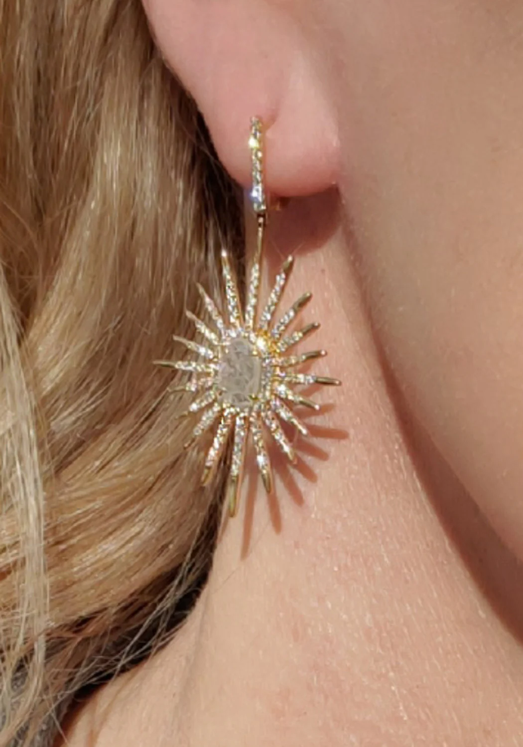 Oster Collection 18KYG White & Grey Diamond Starburst Dangle Earrings - Image 2