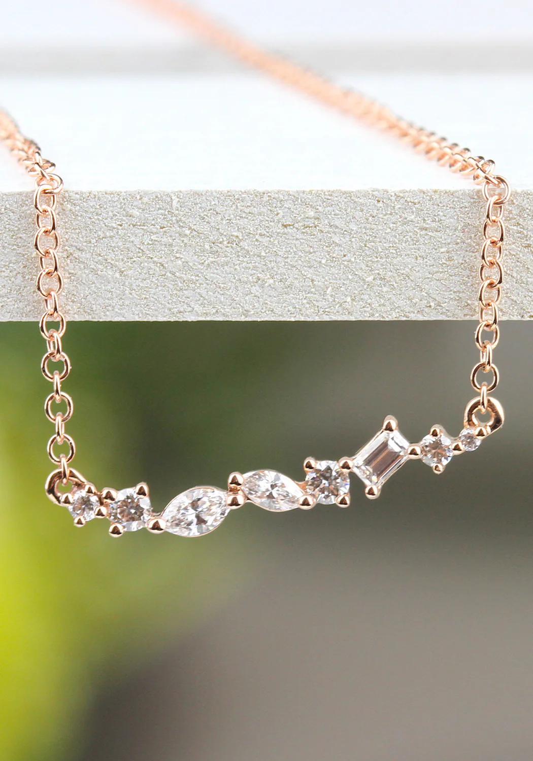 Parade Design 18KRG Asymmetrical 8 Diamond Bar Necklace - Image 2
