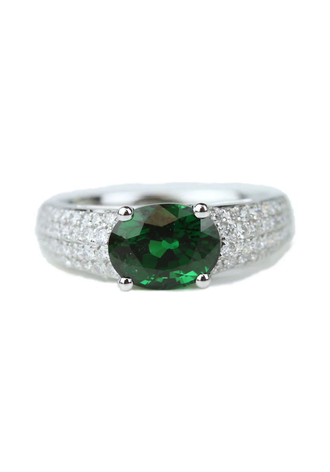 Parade Design 18K White Gold Diamond & Oval Tsavorite Ring