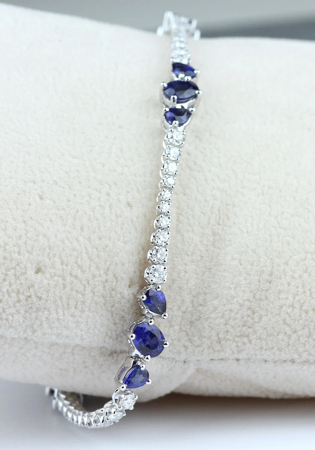 Parade Design 18KWG Diamond & 5 Station Sapphire Bracelet 7"