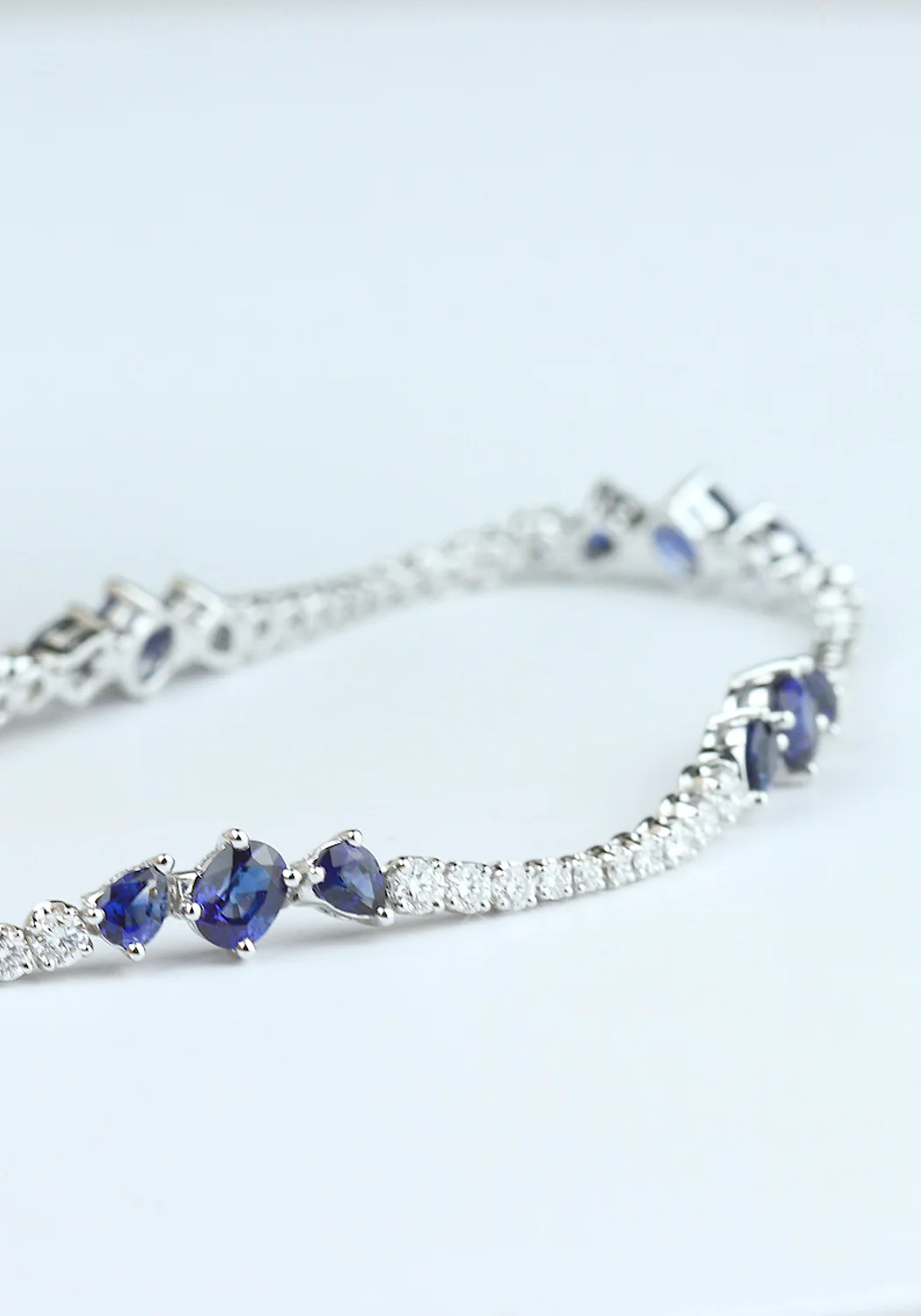 Parade Design 18KWG Diamond & 5 Station Sapphire Bracelet 7" - Image 2
