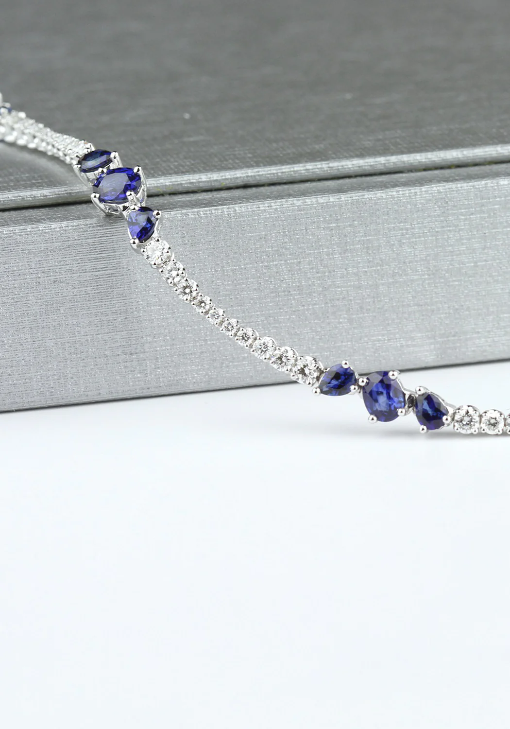 Parade Design 18KWG Diamond & 5 Station Sapphire Bracelet 7" - Image 3