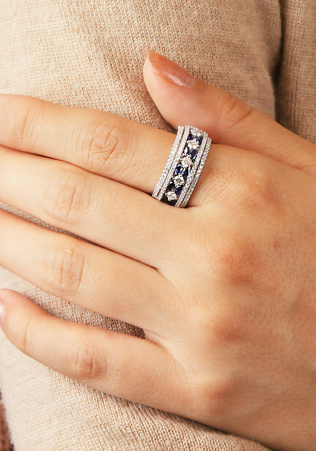 Parade Design 18KWG Wide Diamond & Sapphire Band - Image 2