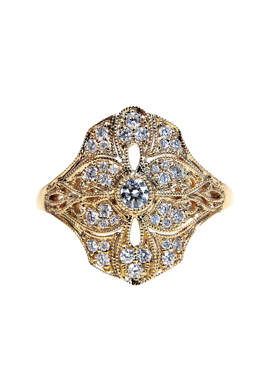 Parade Design 18KYG Art Deco Filigree Diamond Shield Ring - Image 2