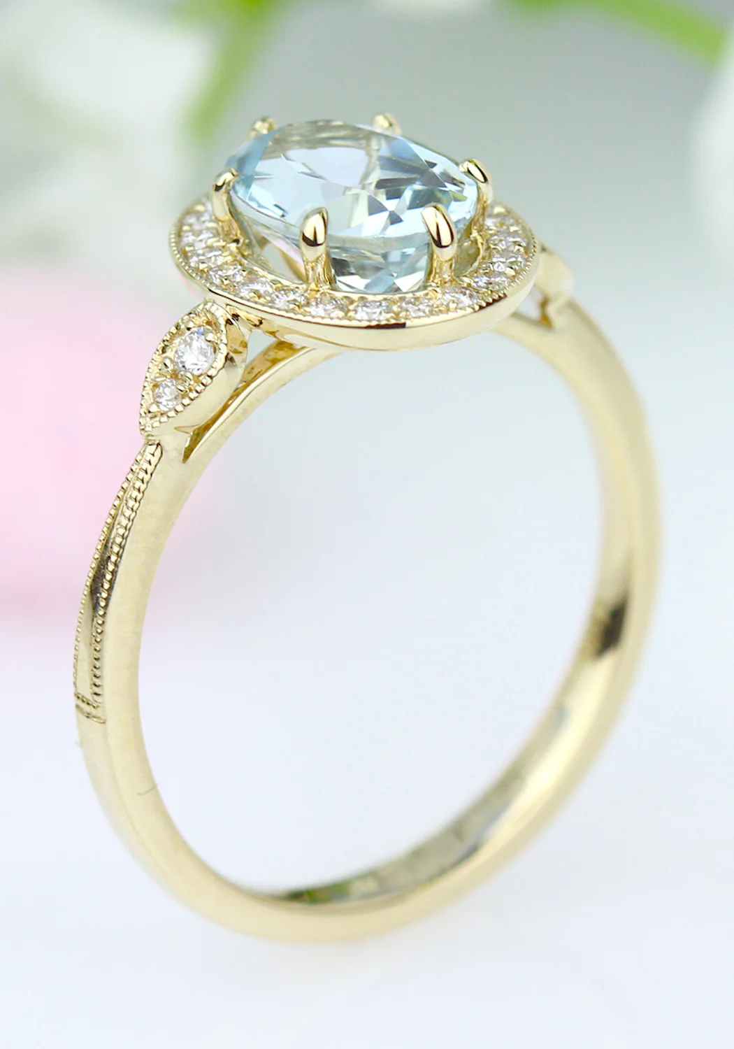 Parade Design 18KYG Diamond Halo Oval Aquamarine Ring - Image 2