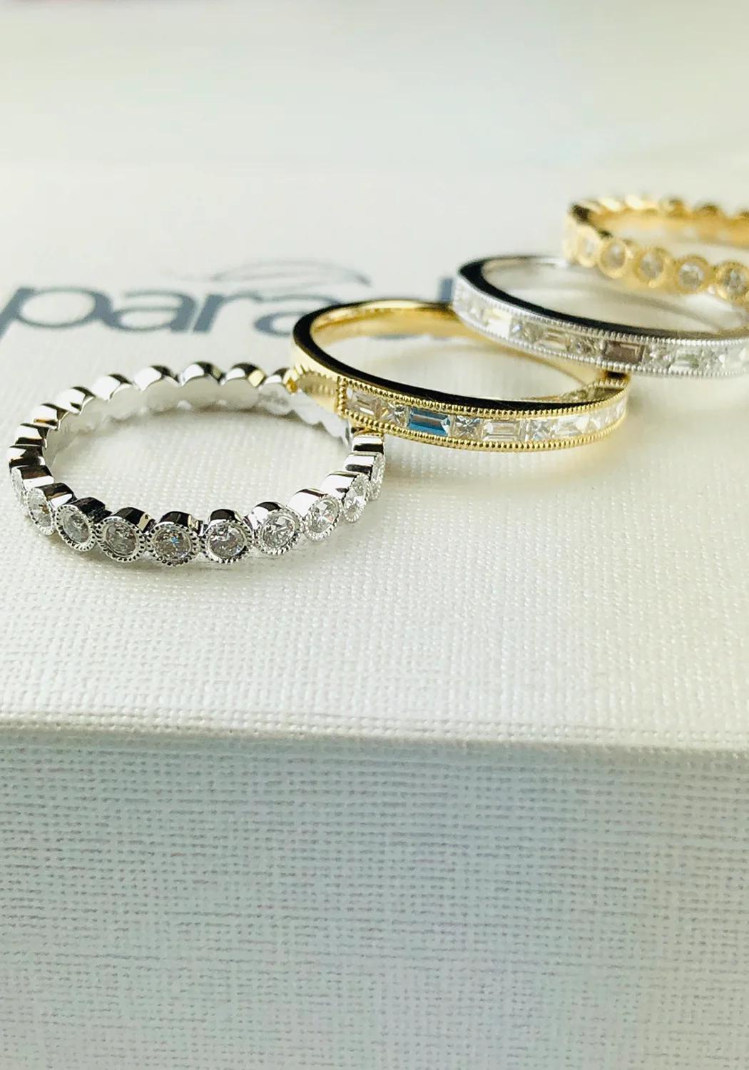 Parade Design 18KYG Milgrain Princess & Baguette Diamond Band - Image 2