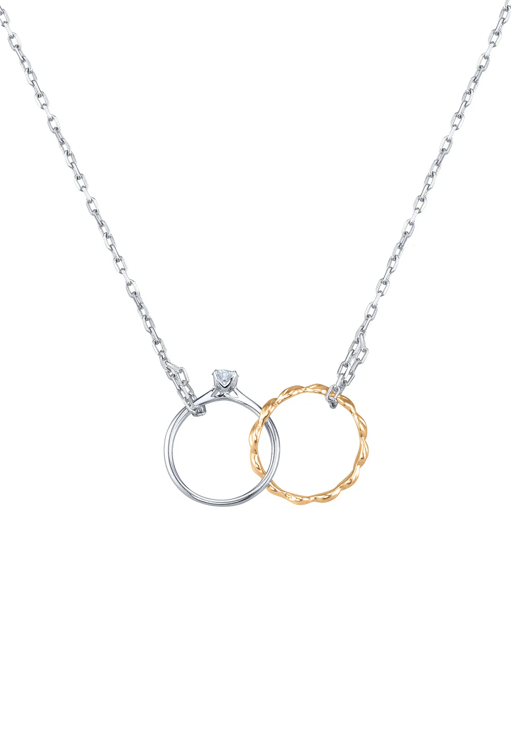 Parade Design 18WYG Interlocking Engagement & Wedding Band Necklace