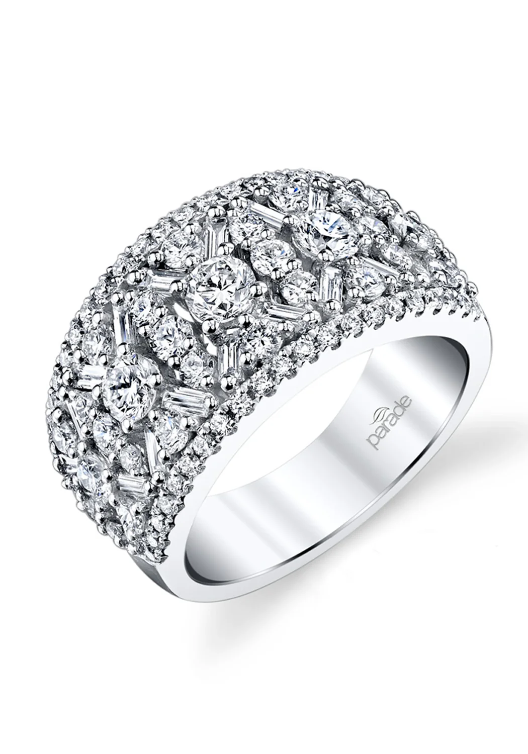 Parade Design Platinum Wide Round & Baguette Diamond Band - Image 3