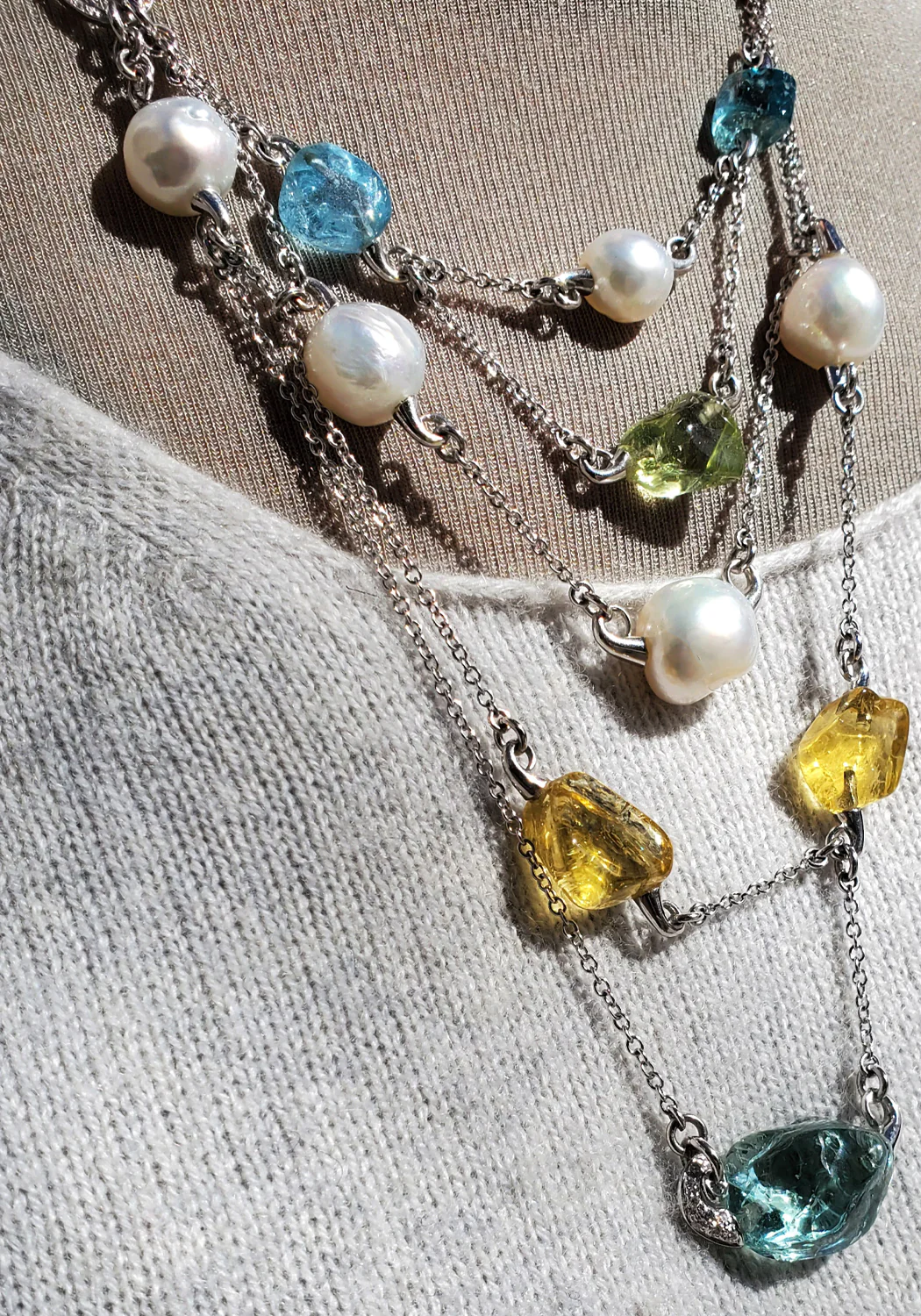 Oster Collection One of a Kind South Sea Pearl & Beryl Layered Necklace - Image 4
