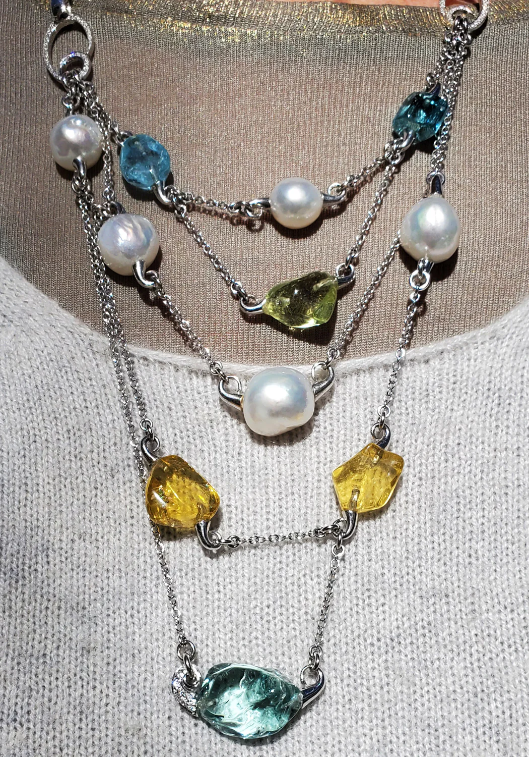 Oster Collection One of a Kind South Sea Pearl & Beryl Layered Necklace - Image 5