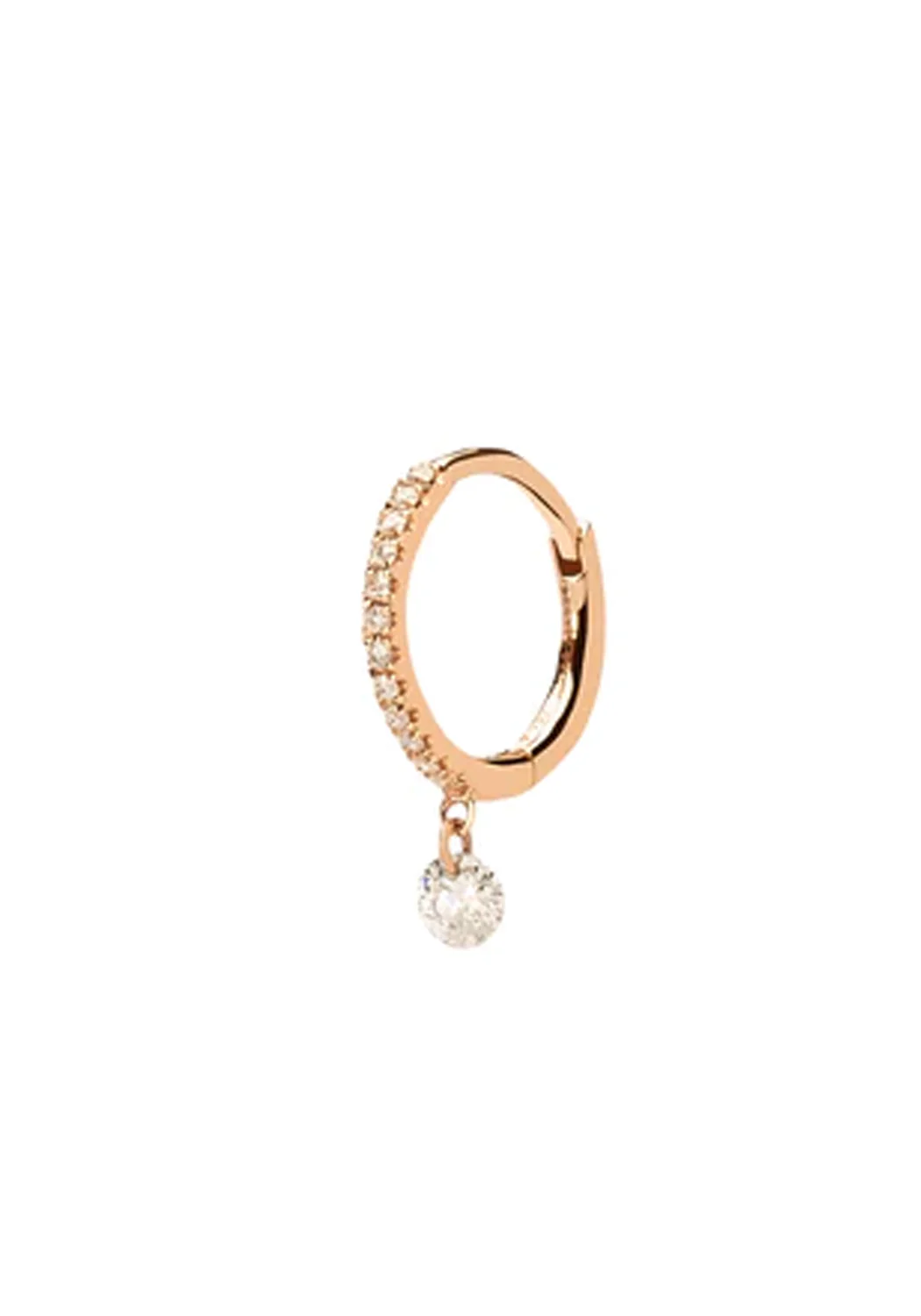 Persée Paris 18K Rose Gold Solitaire Pavé Diamond Hoop Earring | Single
