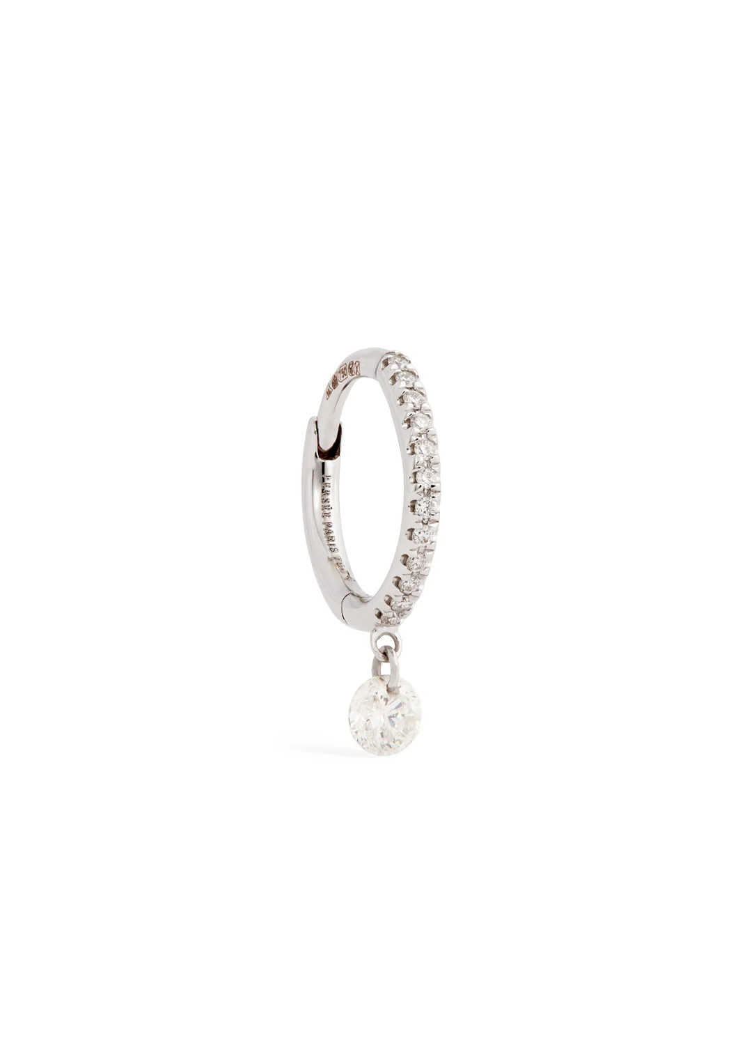 Persée Paris 18K White Gold Solitaire Pavé Diamond Hoop Earring | Single