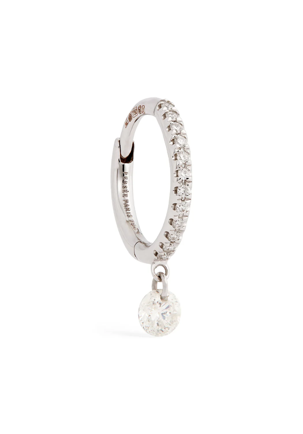 Persée Paris 18K White Gold Solitaire Pavé Diamond Hoop Earring | Single - Image 2