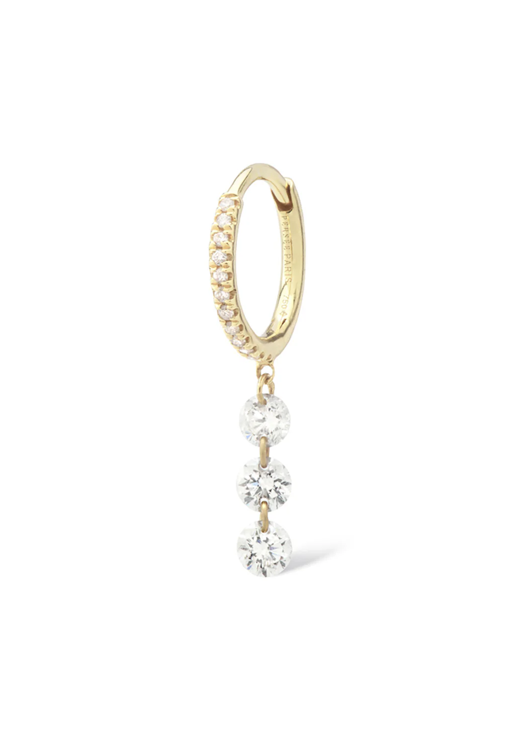 Persée Paris 18K Yellow Gold Pavé 3 Diamond Single Hoop Earring | Single