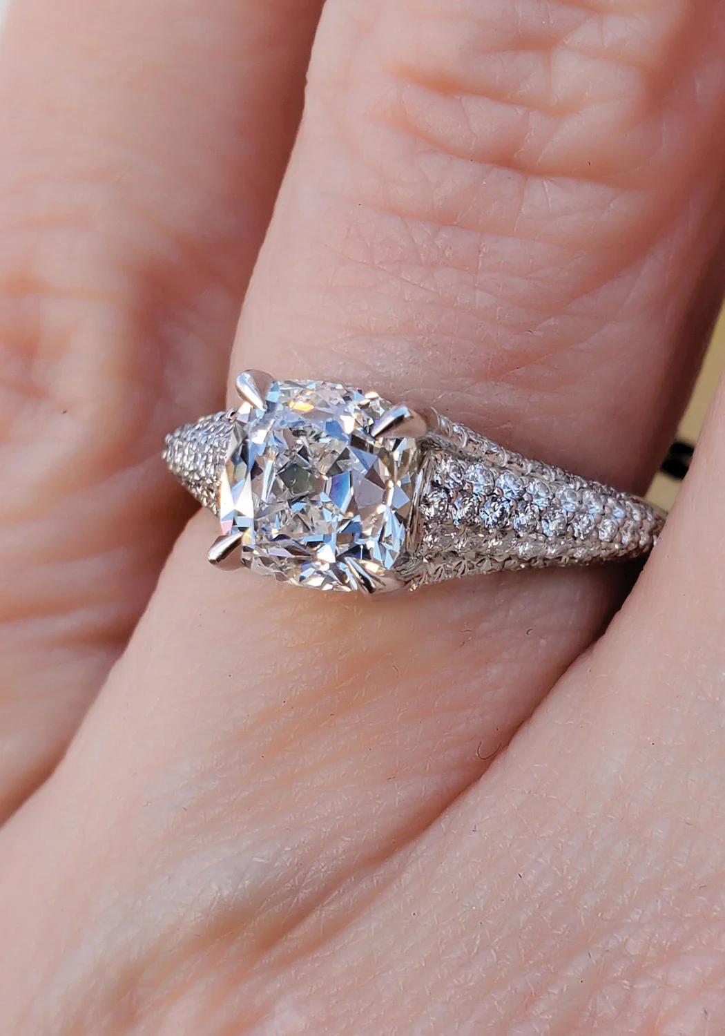 Precision Set Elege Platinum Cushion Cut Diamond Ring - Image 2