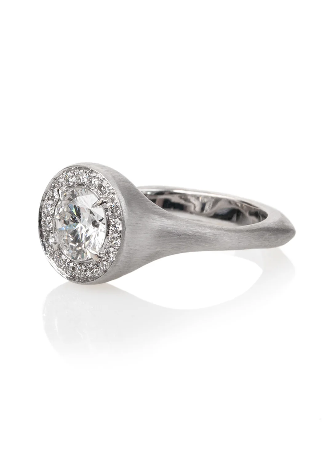 Rahaminov Matte 18KWG Halo Bezel Set Round Diamond Ring - Image 3