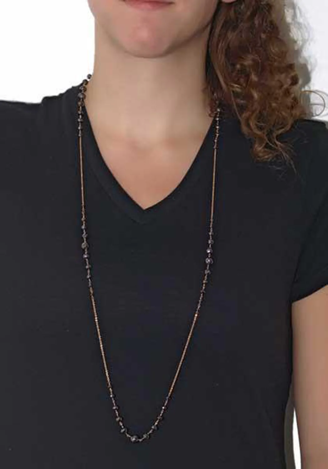 Rahaminov 18KRG Graduated Black Diamond Bead Chain Necklace | 36” - Image 3